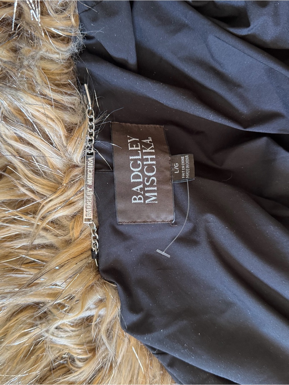 Badgley Mischka Faux Fur Coat in Taupe and silver strands - Picture 4 of 4